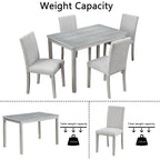 5 Piece Wooden Dining Table Set, Kitchen Table Set with a Rectangular Table and 4 Upholstered Chairs, Wooden Dining Room Table with Crystal Decoration and Chairs Set, Silver grey - Grand Goldman Shop