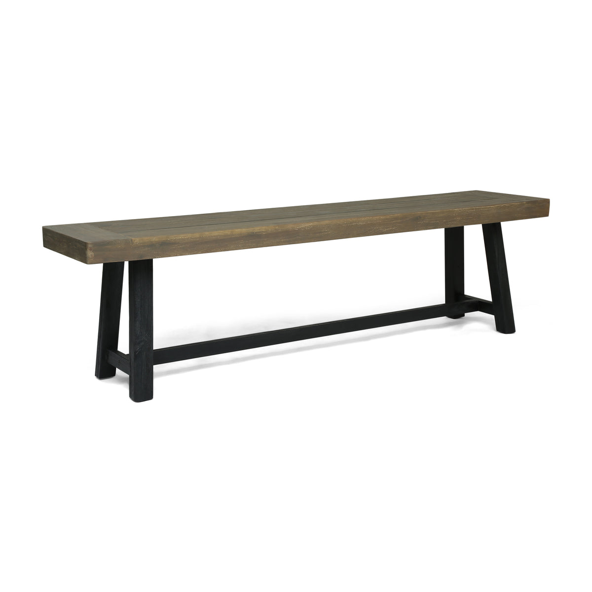 Cloud Outdoor Bench with Acacia Wood Frame and Slat Panel Design, Sandblast Grey and Black - Grand Goldman Shop