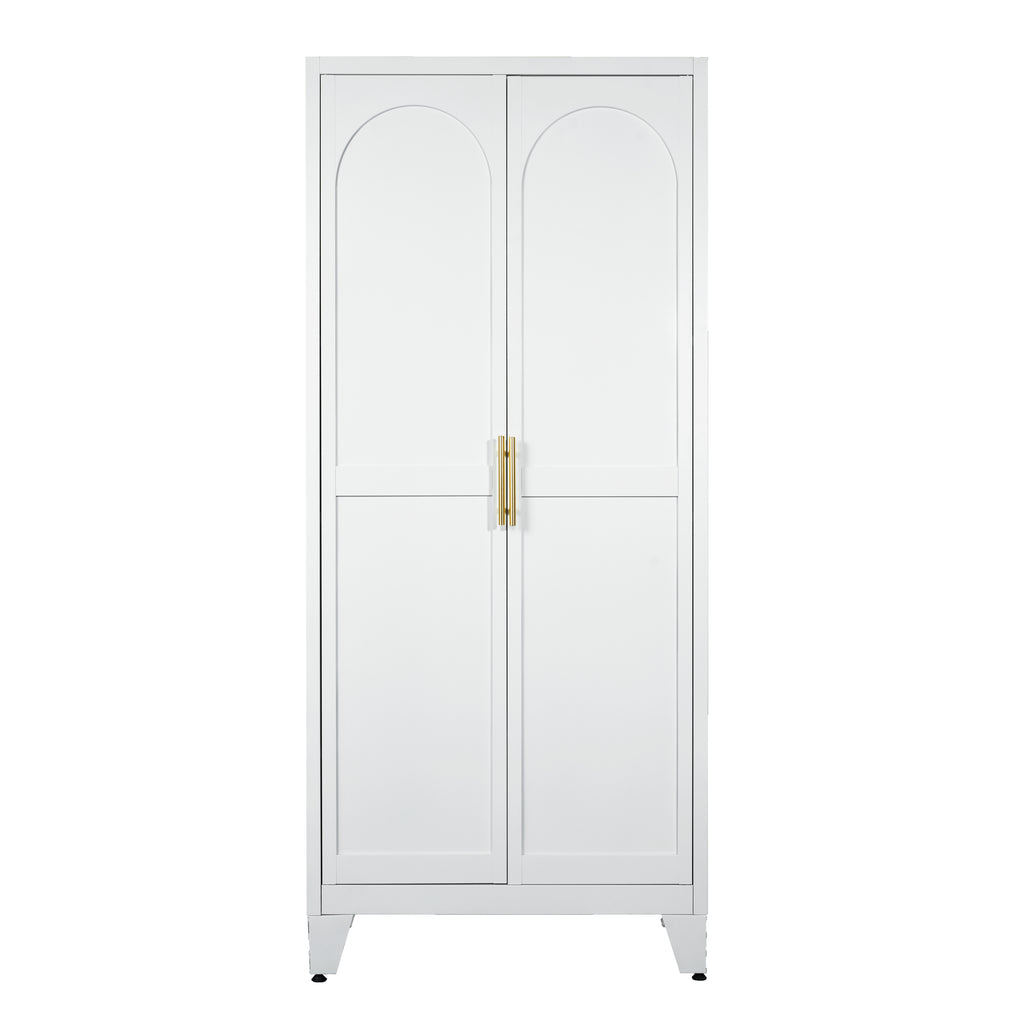 71'' 2 Shapely Doors Cabinet, Metal Storage Cabinet with Doors and Adjustable Shelves, for Bedroom, Living Room, Kitchen (White) - Grand Goldman Shop