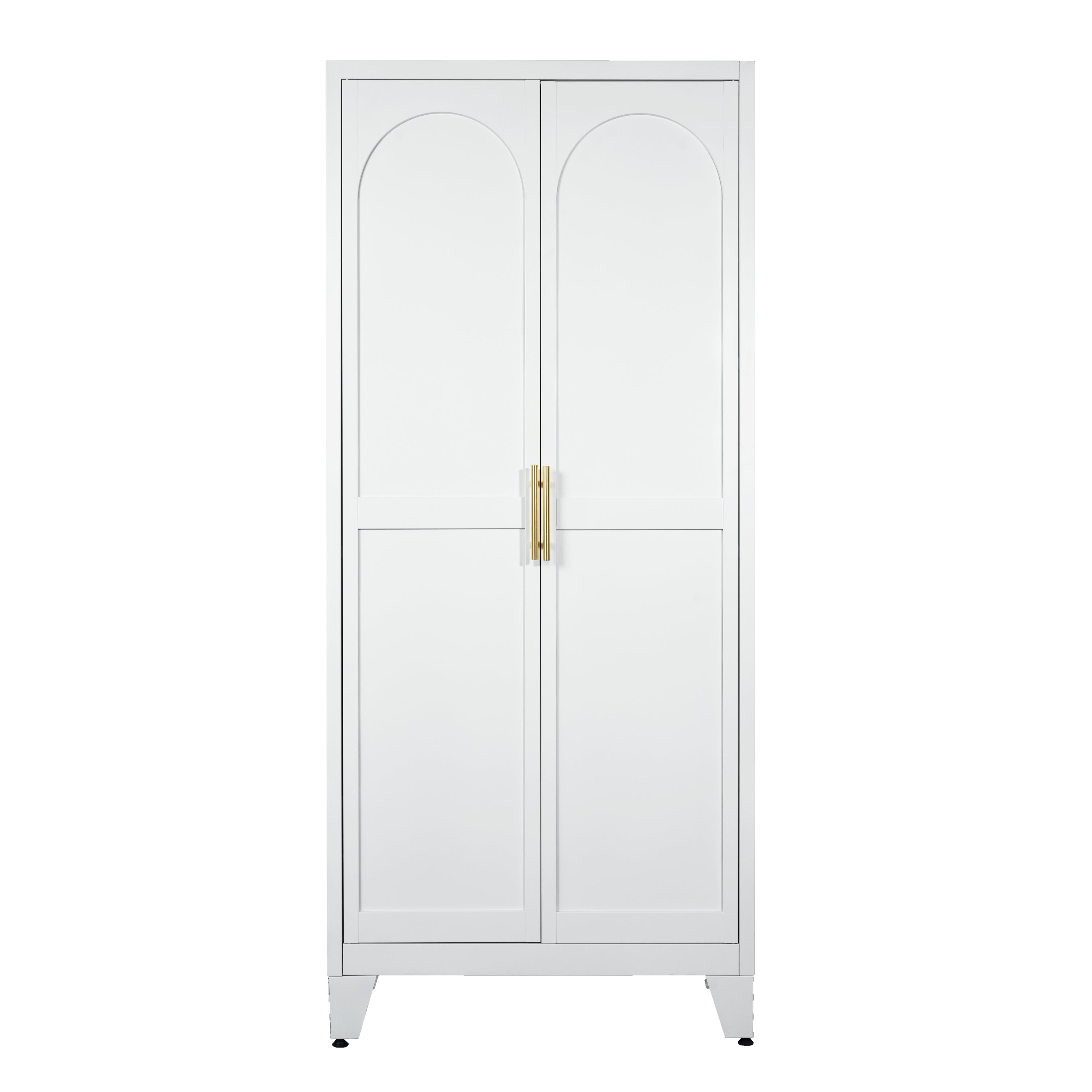 71'' 2 Shapely Doors Cabinet, Metal Storage Cabinet with Doors and Adjustable Shelves, for Bedroom, Living Room, Kitchen (White) - Grand Goldman Shop