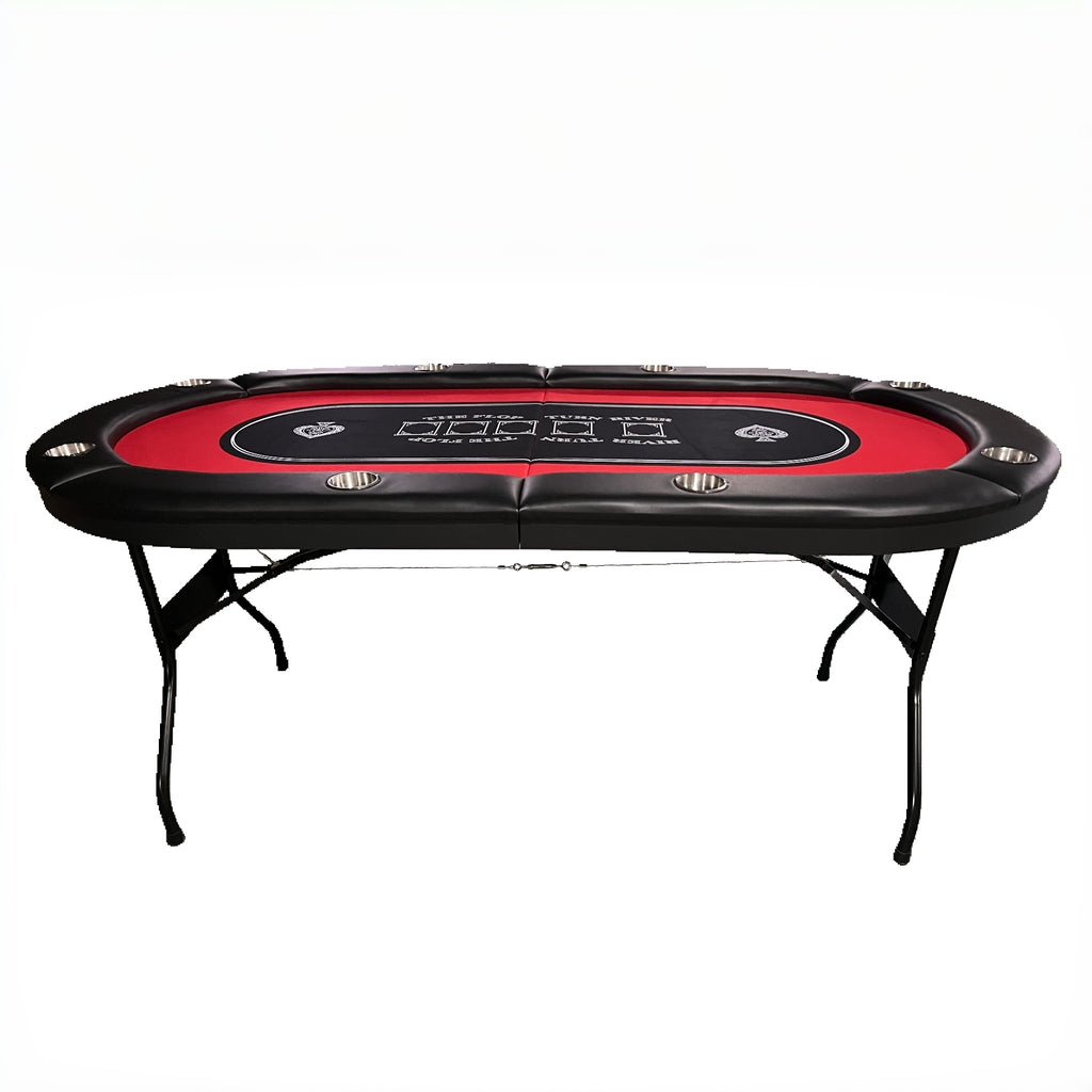 INO Design 71 inches Foldable Poker Table Portable for Casion Texas Hold'em Games with Red Felt - Grand Goldman