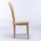 A&A Furniture,French Style Solid Wood Frame Antique Painting Linen Fabric Rattan Back Dining Chair,Set of 2,Cream,Beige - Grand Goldman Shop