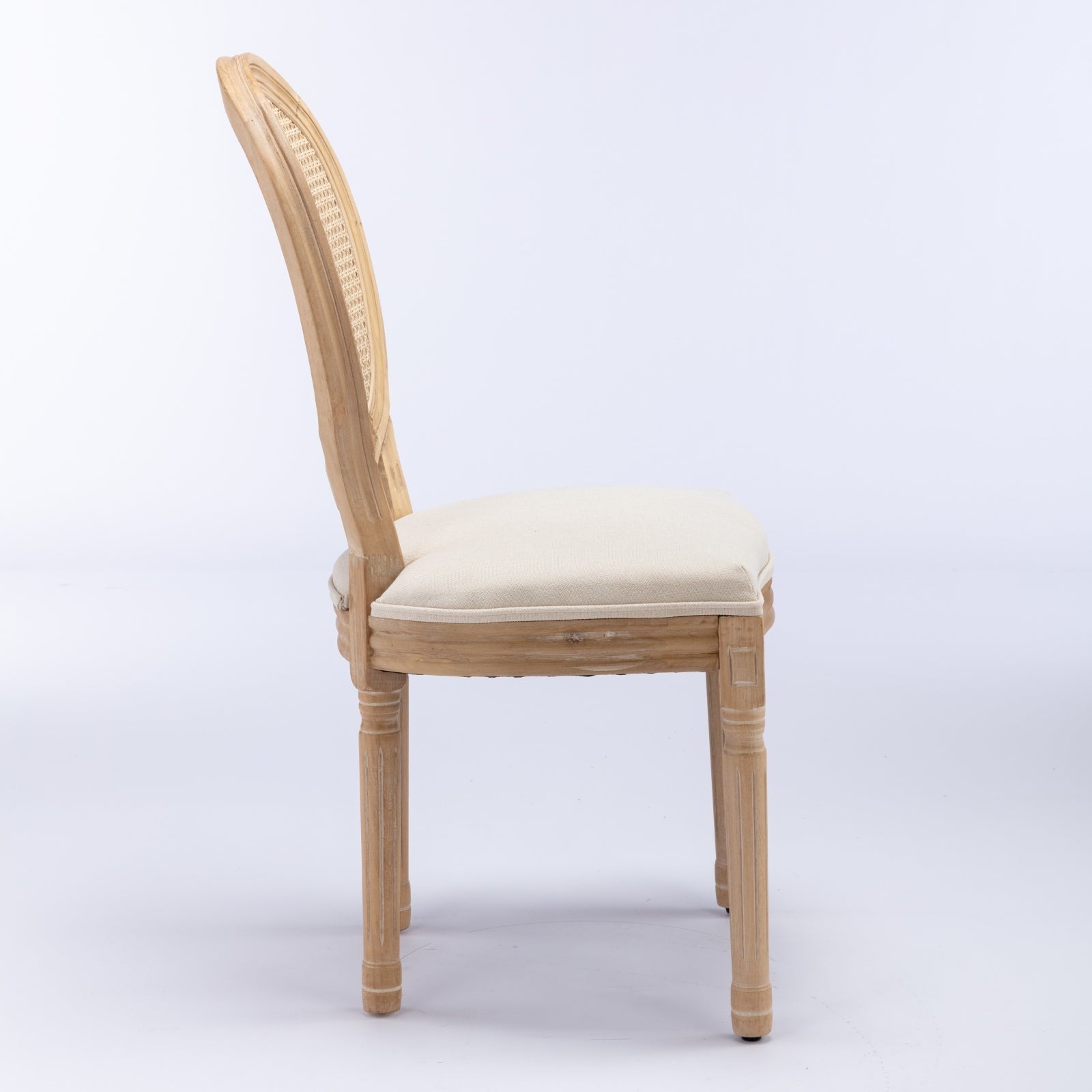 A&A Furniture,French Style Solid Wood Frame Antique Painting Linen Fabric Rattan Back Dining Chair,Set of 2,Cream,Beige - Grand Goldman Shop