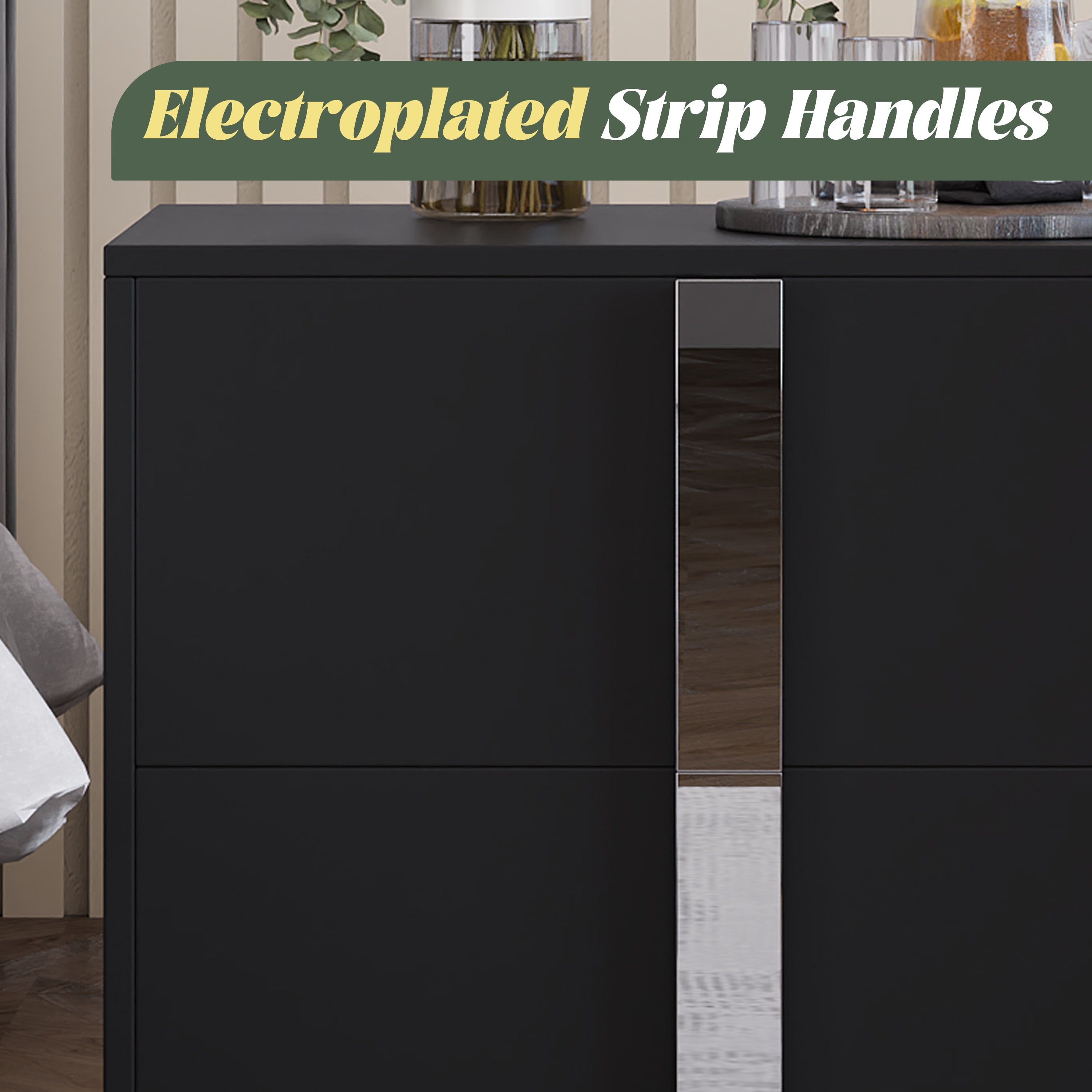 Modern End Table with Drawers, Elegant Nightstand with Metal Foot,Wood Bedside Table with Mirrored Metal Handles,Sofa Side End Table for Bedroom Living Room Office,Black - Grand Goldman Shop