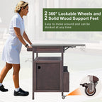 K&K 40.5' Outdoor Grill Cart with Stainless Steel Top, Solid Wood Outdoor Storage Cabinet with Drop Leaf, One Drawer, Towel Rack, Rolling Kitchen Cart with Lockable Wheels for Lawn Garden, Brown - Grand Goldman Shop