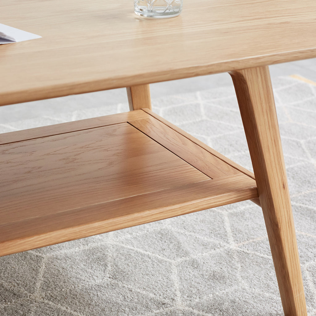 Natural Wood Center Table Low Table with Storage Shelf, Solid Wood Top, Easy to Assemble, 31.5'' - Grand Goldman Shop