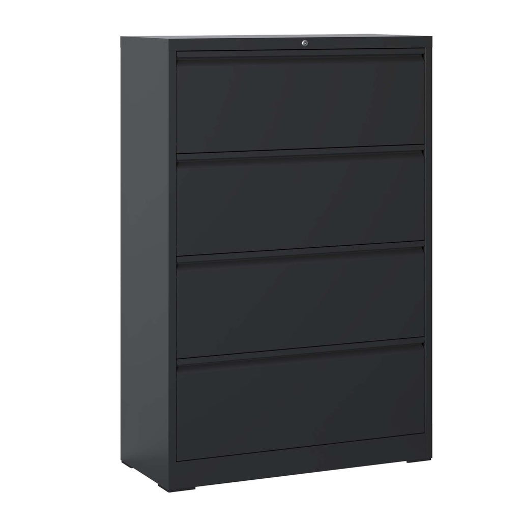 Stylish 4 Drawer Lateral File Cabinet, Heavy Duty Metal Filing Cabinet in Black, Eco-Friendly Cold-Rolled Steel, 35.4 Inch Wi