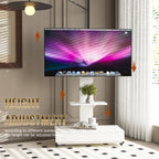 Versatile TV Stand with Push-Pull Drawer, Adjustable Height, Mobile Cart with Wheels, White MDF & Metal, 32-75 Inches - Grand Goldman Shop