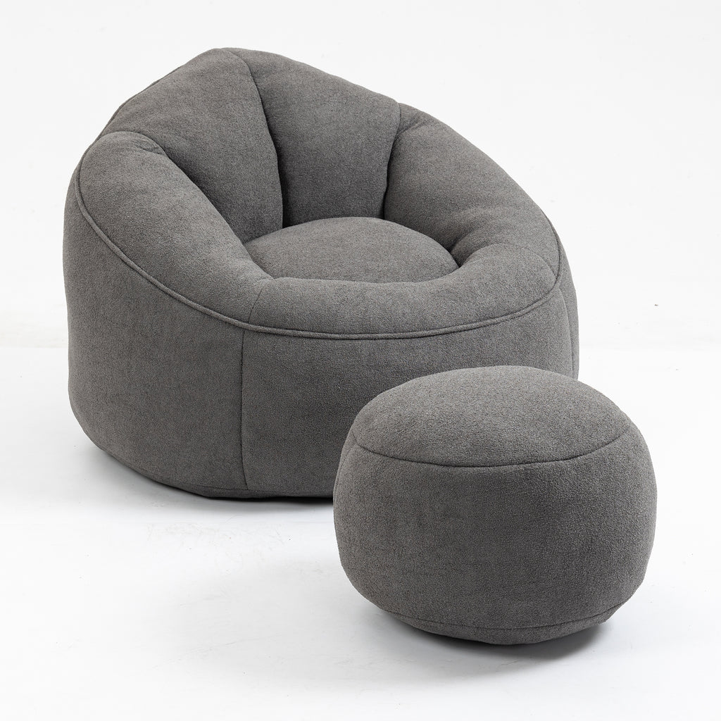 Bedding Bean Bag Sofa Chair with High-Pressure Foam and Footrest, Grey Microfiber - Grand Goldman Shop