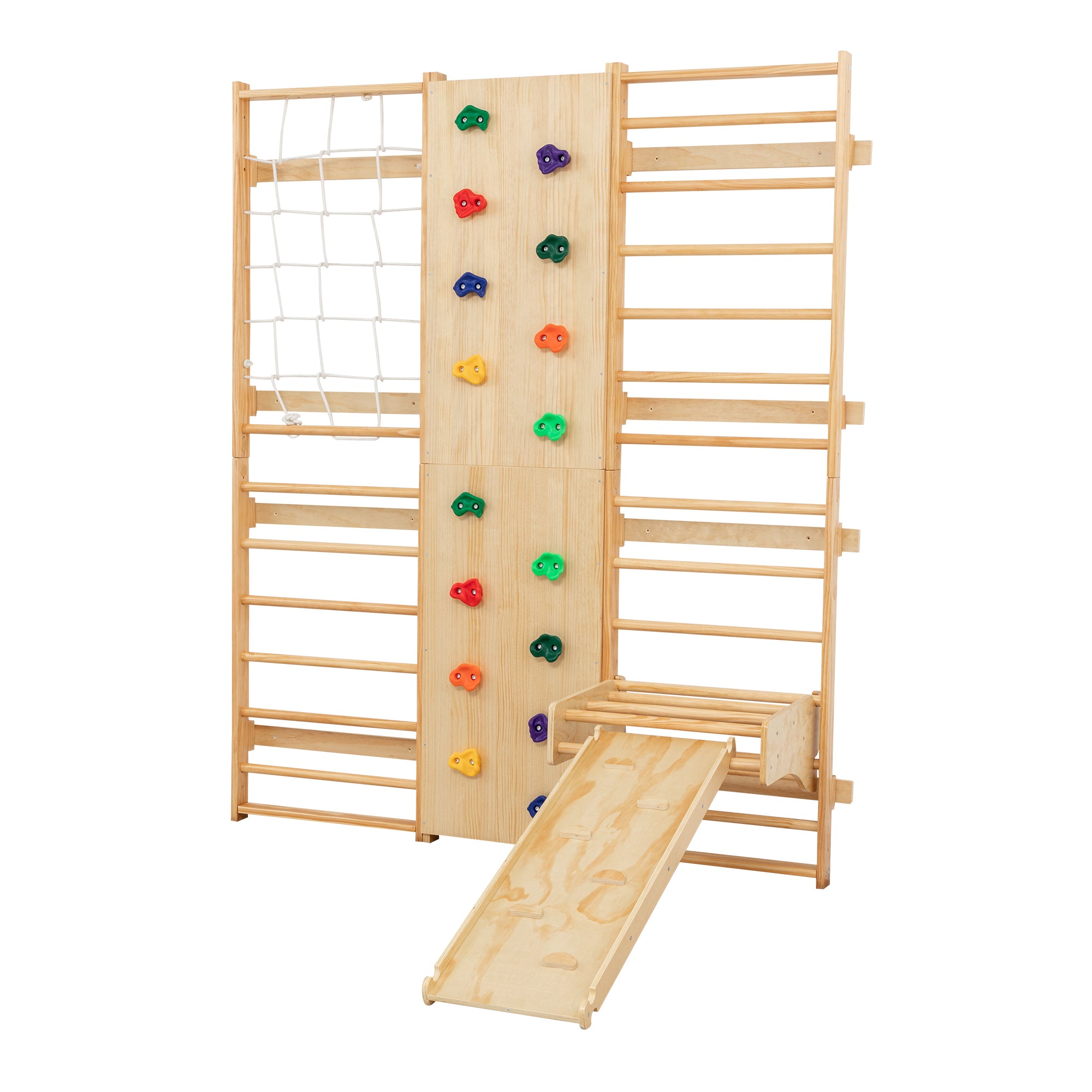 All-in-One 10-in-1 Indoor Climbing Set - Featuring a Rock Climbing Wall, Wooden Swings, Gymnastic Rings, Rope Ladders, and St