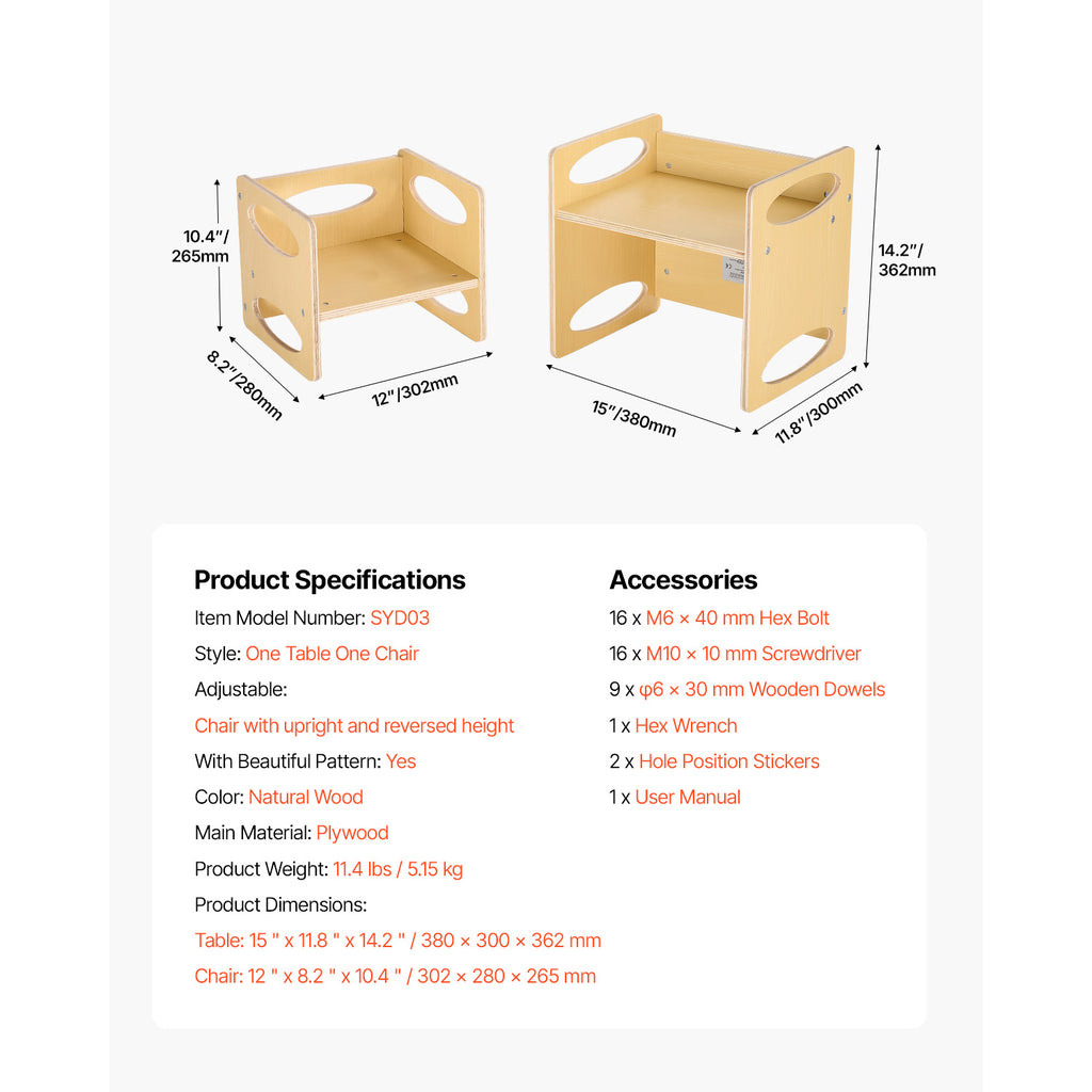 Montessori Weaning Table and Chair Set, Wooden Toddler Table and Chair Set for Aged 1-5, Adjustable Height Kids Montessori Ch