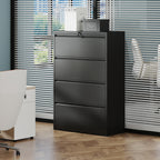 4 Drawer Lateral File Cabinet, Heavy Duty Metal Filing Cabinet in Black, Eco-Friendly Cold-Rolled Steel, 35.4 Inch Wide for H