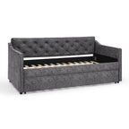 Grey Velvet Mid-Century Style Twin Upholstered Daybed with Pop-Up Trundle and USB Charging Armrest - Grand Goldman Shop