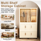 Portable Wardrobe Closet Storage Organizer with 9 Magnetic Doors, Cream White, - Grand Goldman Shop