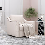 Ergonomic Swivel Armchair with Cotton Linen Upholstery and Brass Nail Decoration, Black Legs - Grand Goldman Shop