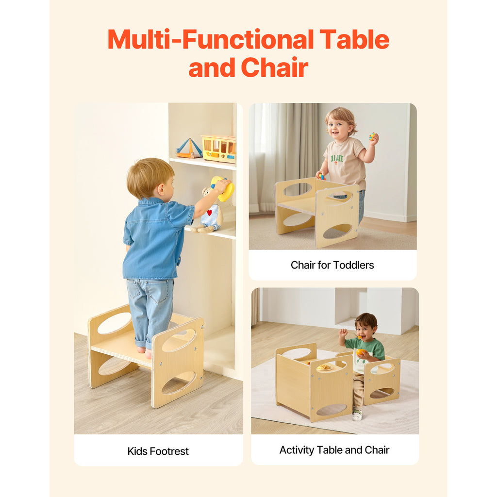 Montessori Weaning Table and Chair Set, Wooden Toddler Table and Chair Set for Aged 1-5, Adjustable Height Kids Montessori Ch