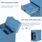 U-Can Classic Vintage Livingroom End Table Side Table with USB Ports and One Multifunctional Drawer with cup holders, Antique Navy (Old SKU: WF296294AAM) - Grand Goldman Shop
