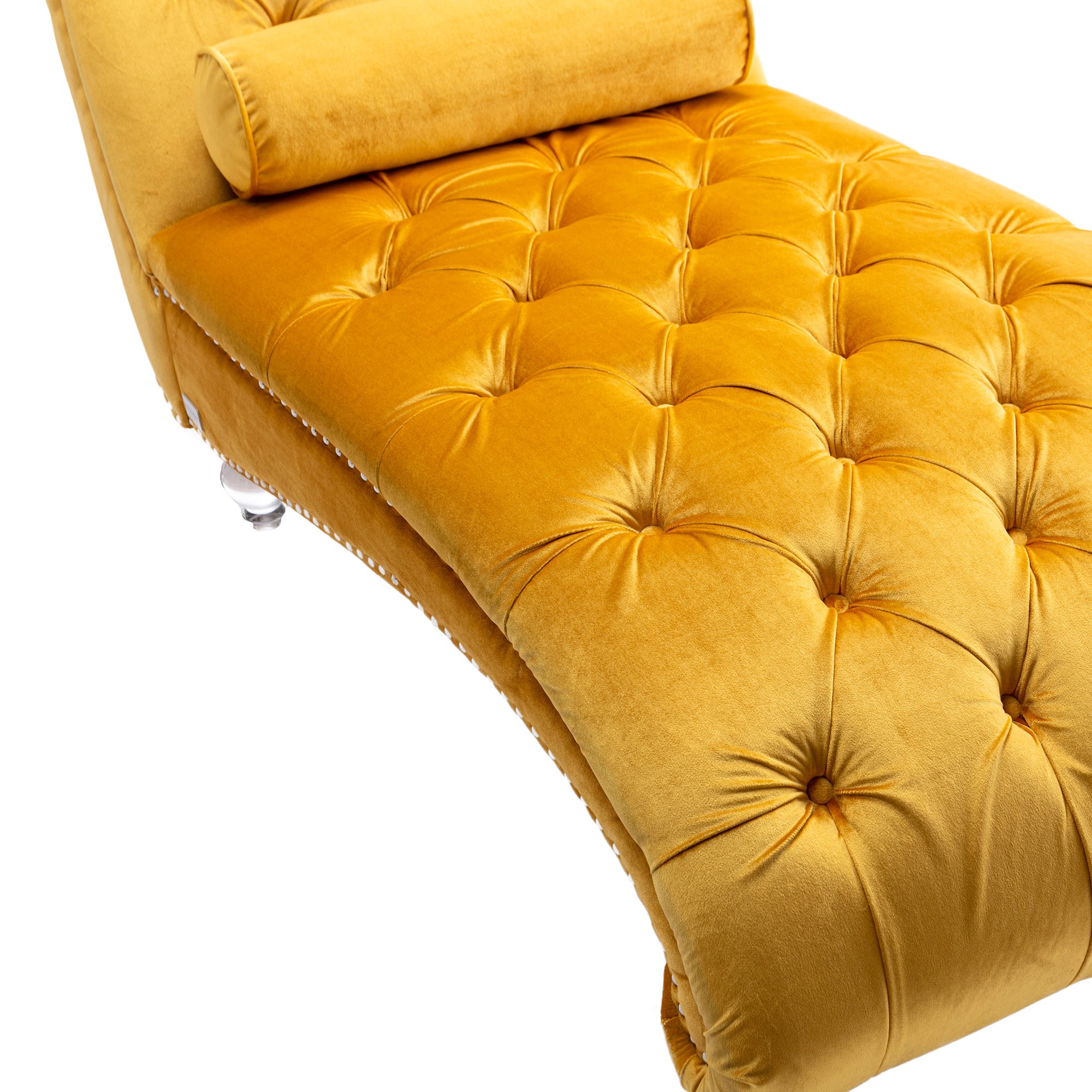 Velvet Button-Tufted Upholstered Chaise Lounge Chair with Pillow for Bedroom Living Room Office, Mustard - Grand Goldman Shop