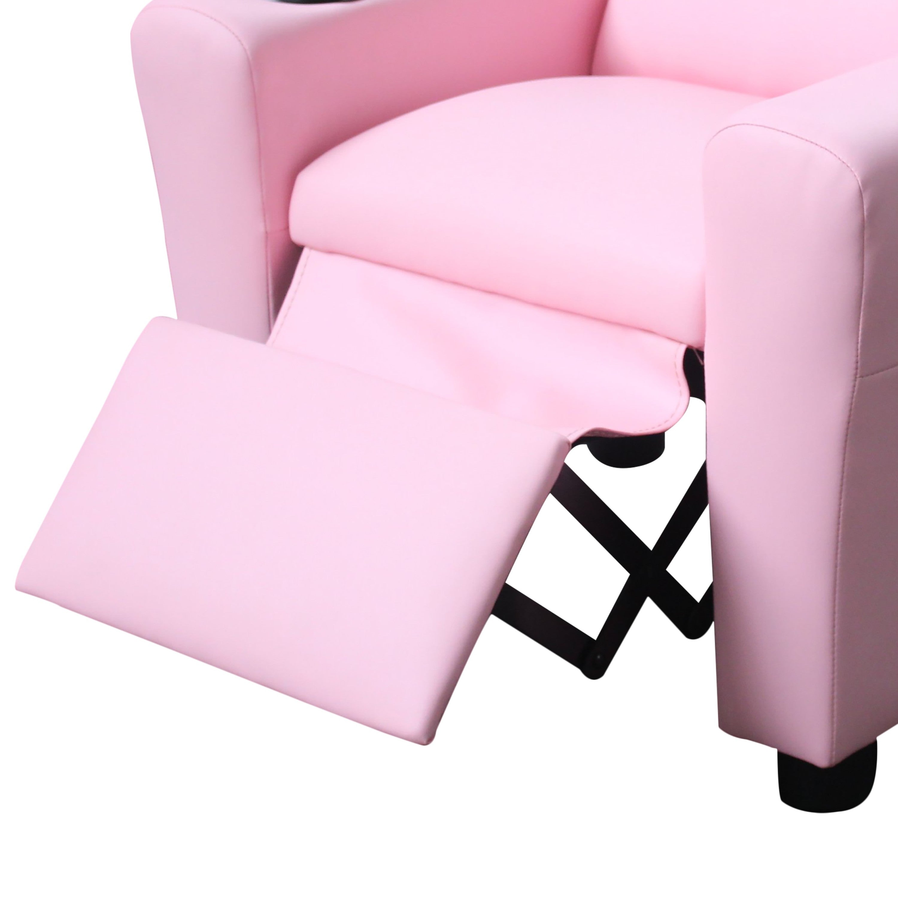 Carisa 23'W Pink PU Leather Kids Recliner Chair with Cupholder | Premium Home Decor - Grand Goldman