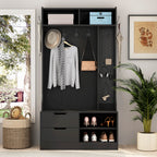 Hall Tree with 6 Hooks,Coat Hanger, Entryway Bench, Storage Bench,for Entrance, Hallwa,black - Grand Goldman Shop