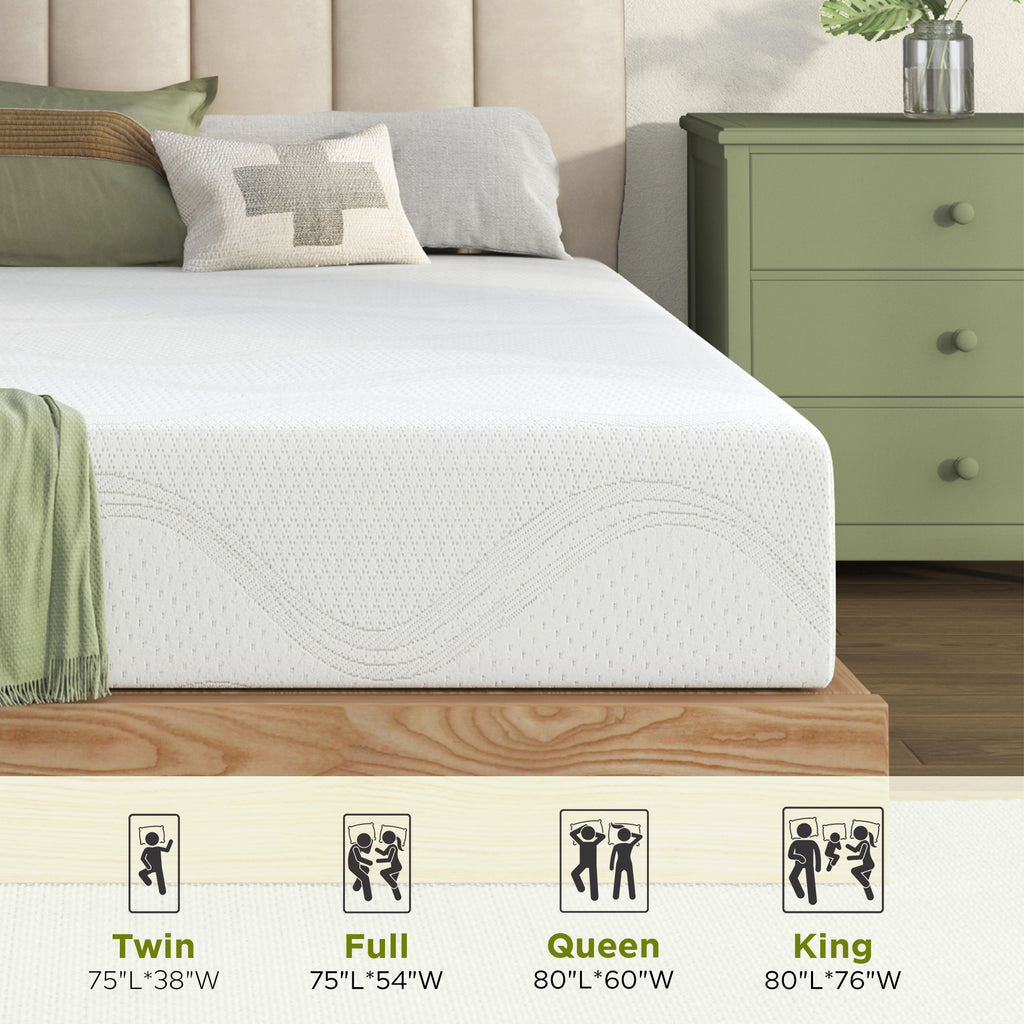 Twin Size Memory Foam Mattress,12 Inch Bed Mattress,with Cooling Green Tea Gel, CertiPUR-US Certified,White - Grand Goldman Shop