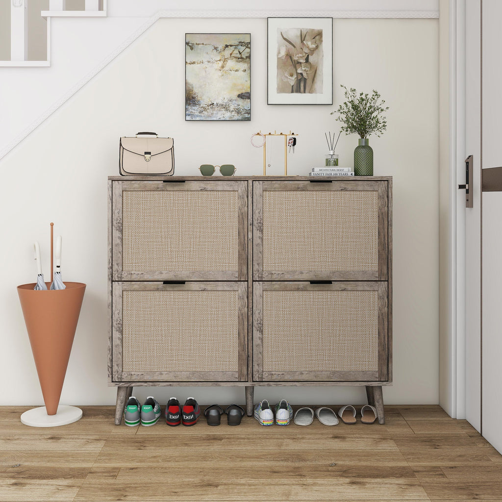 4 Door Shoe Rack, Freestanding Modern Shoe Storage Cabinet, for Entryway - Grand Goldman Shop