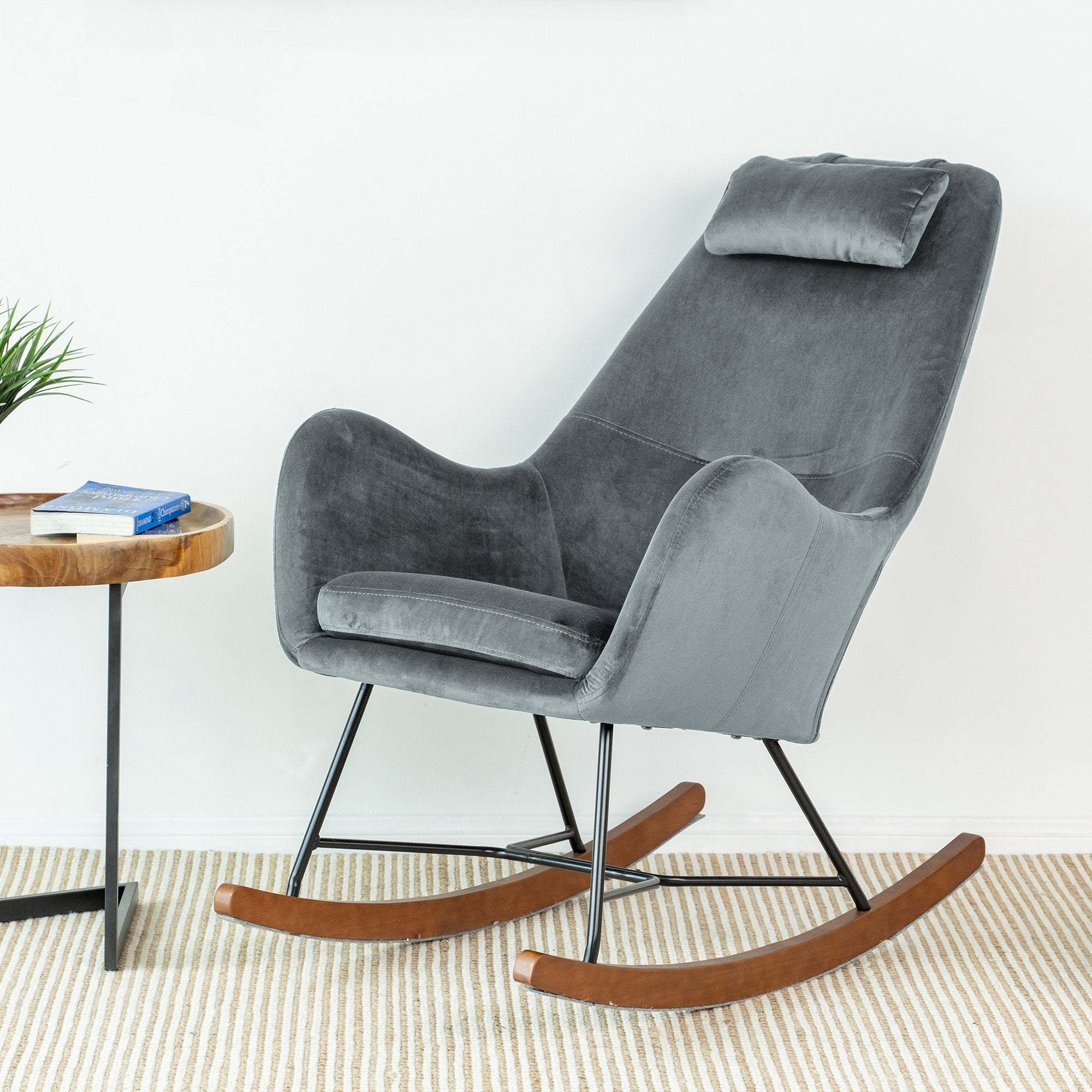 Hannah Mid Century Modern Rocking Chair In Dark Grey - Grand Goldman Shop