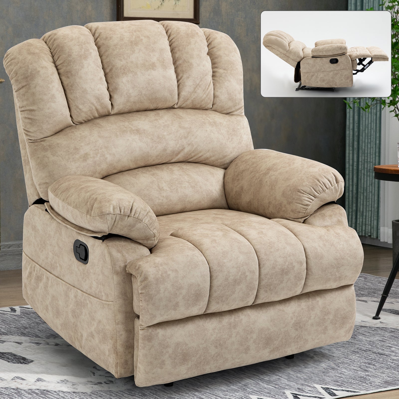Large Manual Recliner Chair in Fabric for Living Room, Beige - Grand Goldman Shop