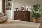 4 Door Accent Cabinet with Solid Wood Carved Doors, Adjustable Shelves, Push to Open Storage Cabinet with Cable Management, Ash Veneer Sideboard for Living Room, - Grand Goldman Shop