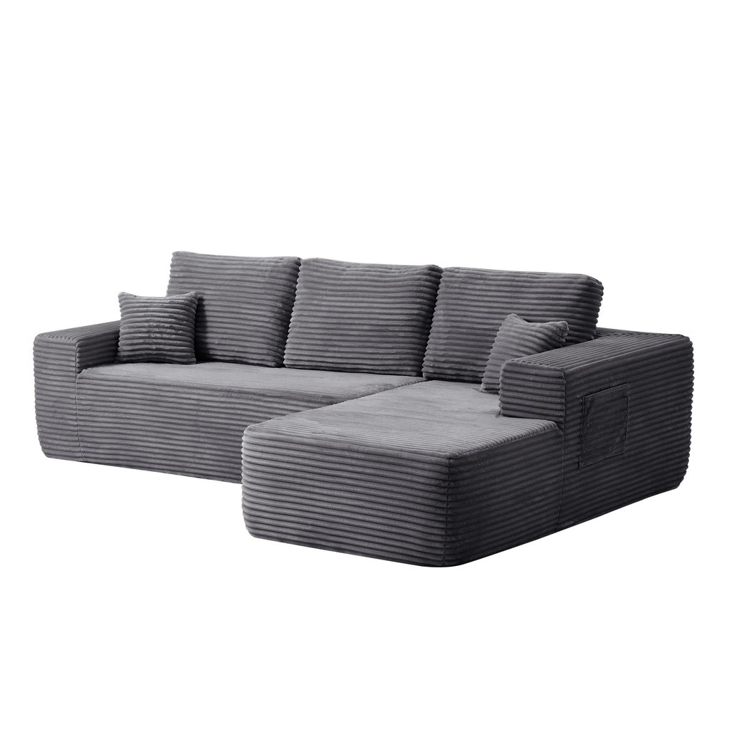 104' Cloud Sectional Sofa with L-Shape Chaise and Side Pockets , Modern Modular Design, Deep Seating, Upholstered Couch for Living Room/Bedroom, No Assembly Required (Plush Fabric), Grey,Right - Grand Goldman Shop