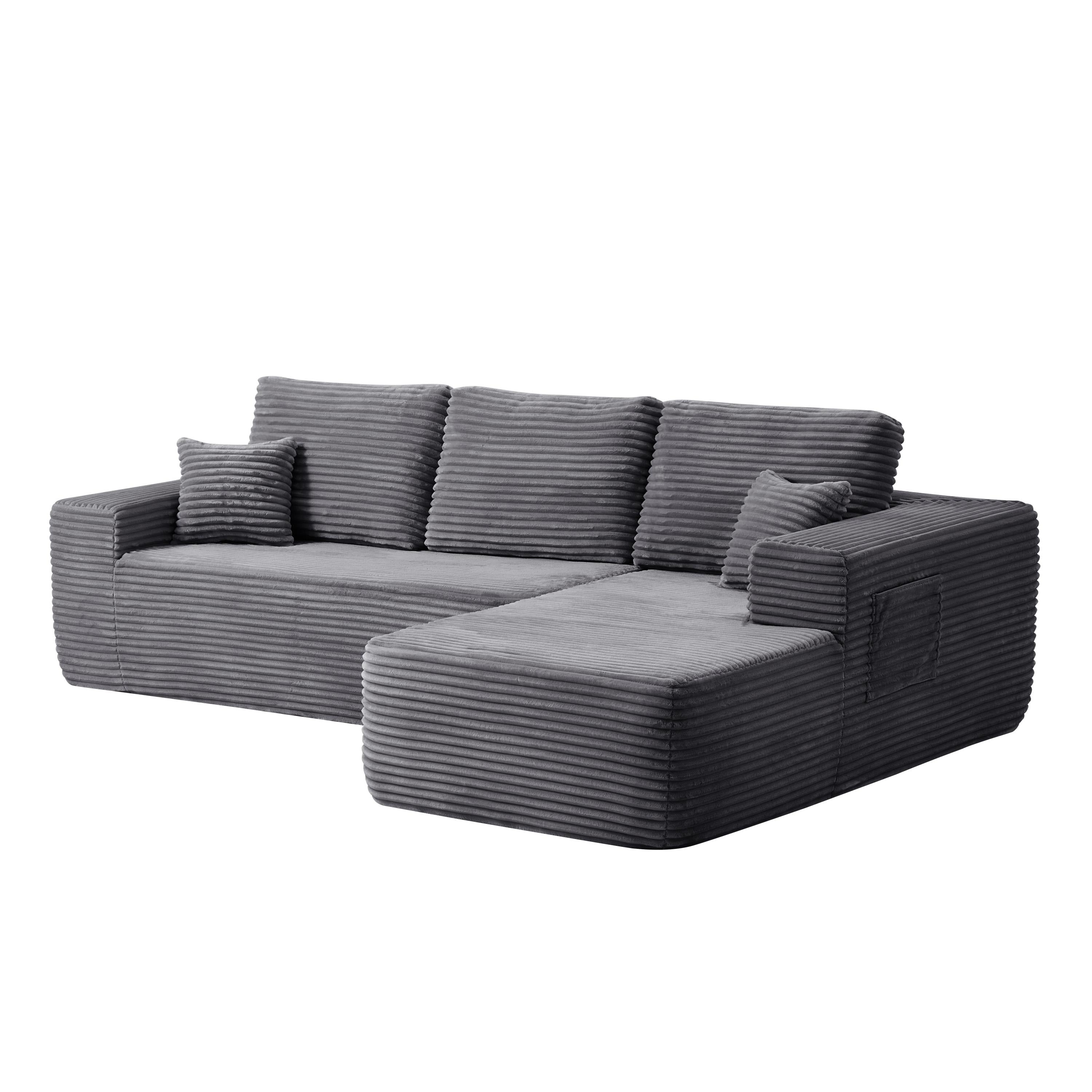 104' Cloud Sectional Sofa with L-Shape Chaise and Side Pockets , Modern Modular Design, Deep Seating, Upholstered Couch for Living Room/Bedroom, No Assembly Required (Plush Fabric), Grey,Right - Grand Goldman Shop