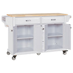 Kitchen Island with Rubber wood Countertop, Kitchen Cart on 5 Wheels with Storage Cabinet and 5 Drawers for Dinning Room, White - Grand Goldman Shop