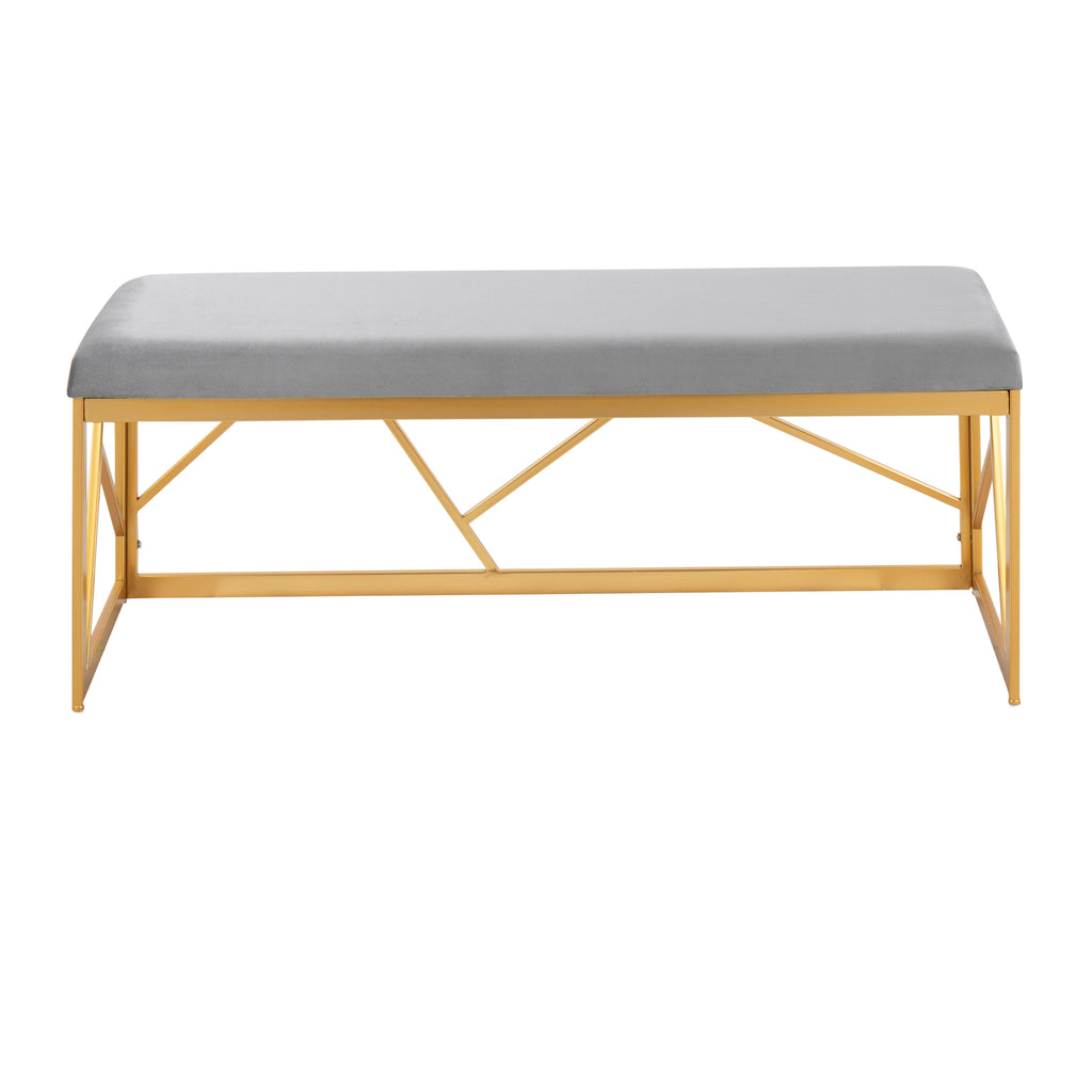 Folia Glam Metal Bench in Gold Steel and Grey Velvet by - Grand Goldman Shop
