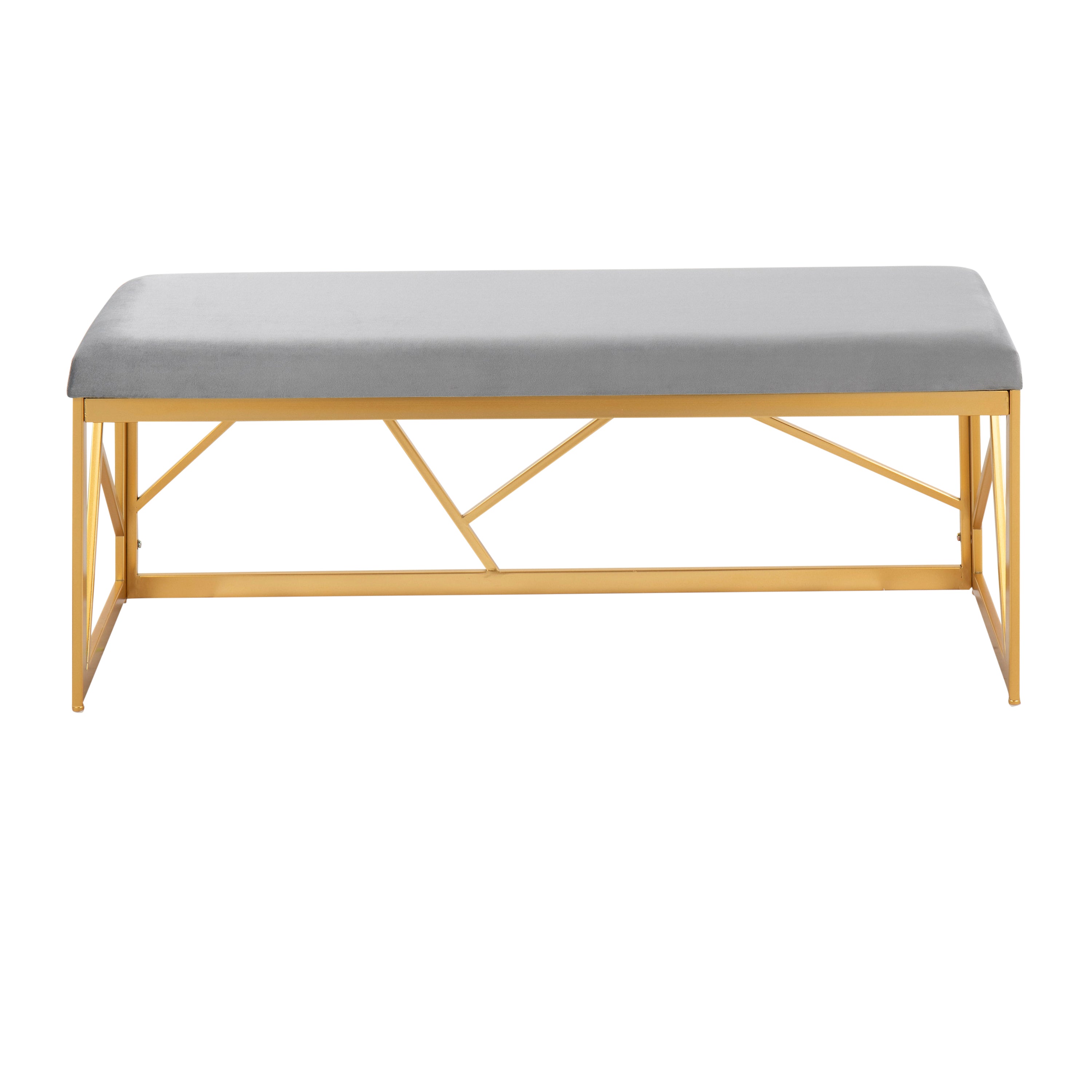Folia Glam Metal Bench in Gold Steel and Grey Velvet by - Grand Goldman Shop