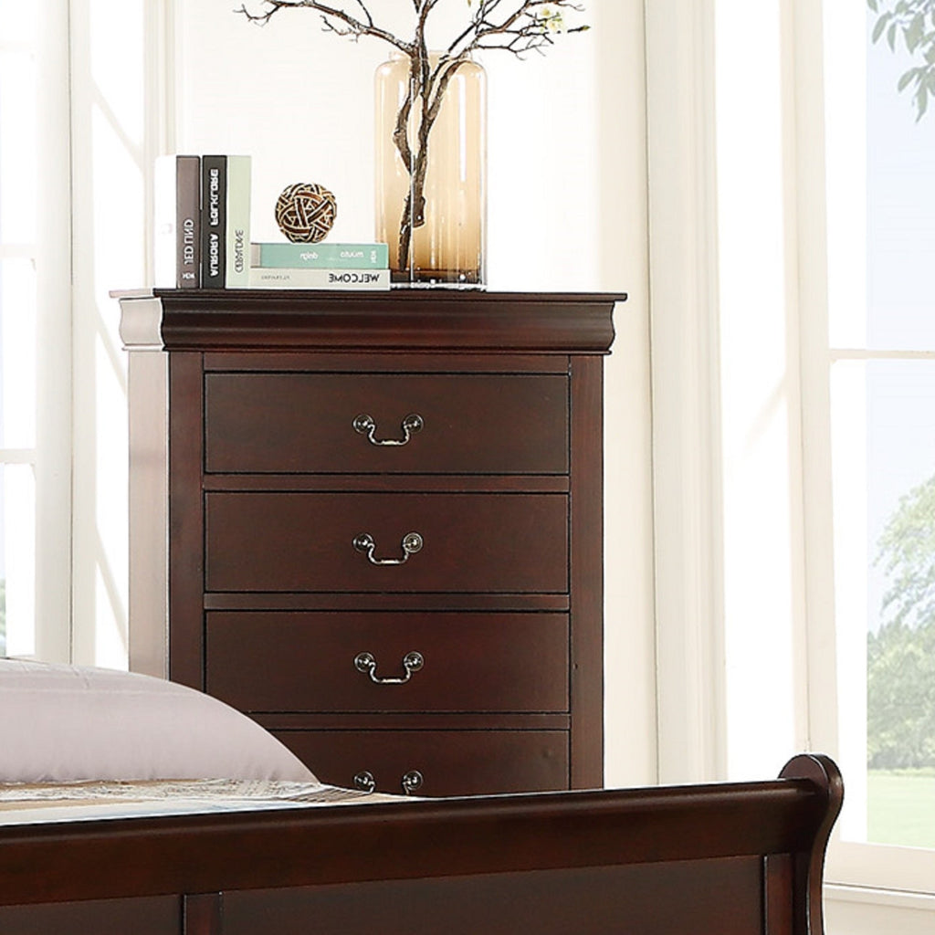 Contemporary Louis Philip Cherry Finish Chest with Five Drawers Solid Wood Ample Storage - Grand Goldman Shop