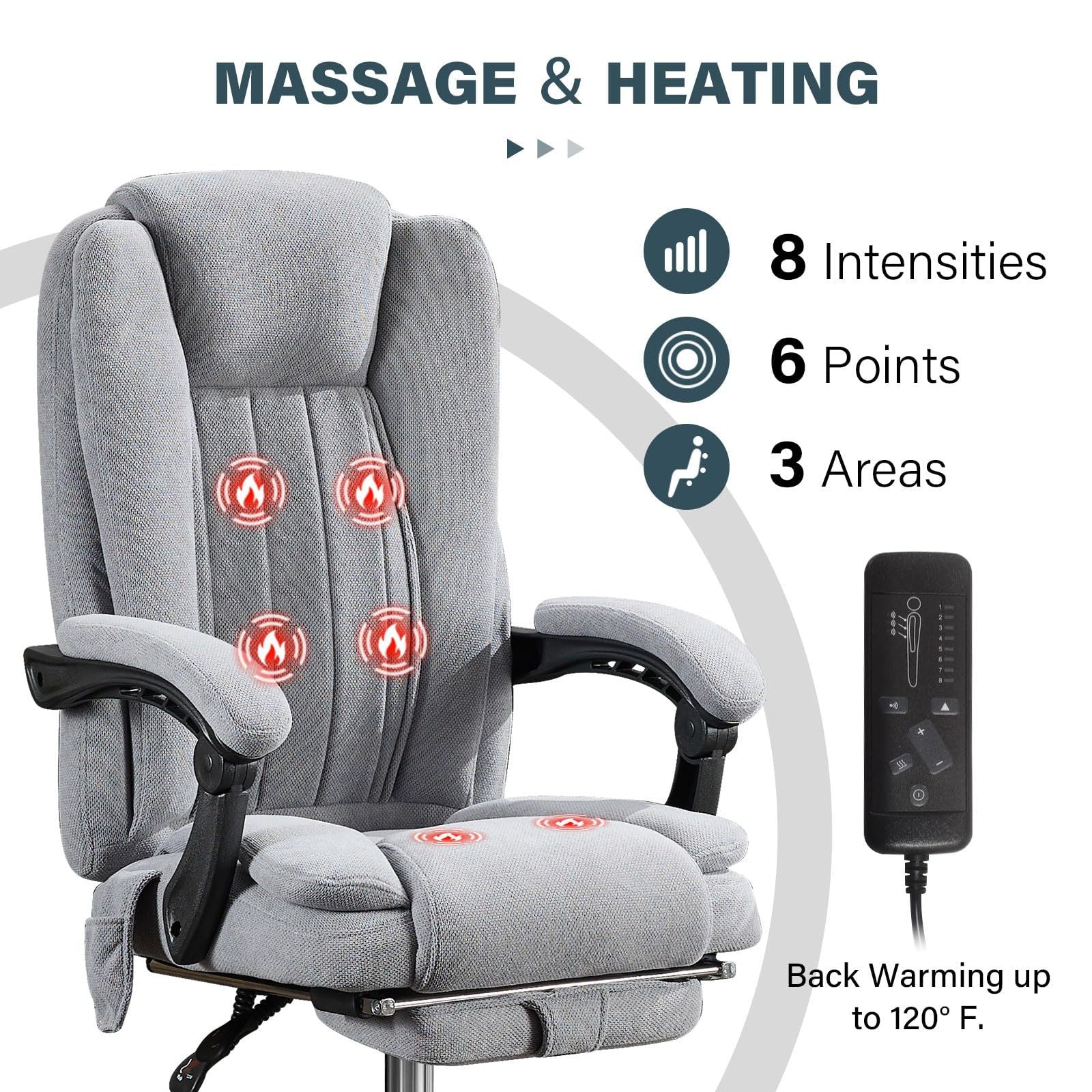 Massage Office Chair with Heat and 6 Vibration Points,Executive Office Chair with Foot Rest and Padded Armrests,Reclining Bac