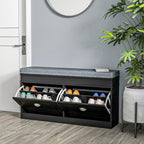 HOMCOM Modern Shoe Rack Bench for Entryway, Storage Organizer with Cushion, 2 Drawers, Adjustable Shelf, Holds 8 Pairs, Black - Grand Goldman Shop