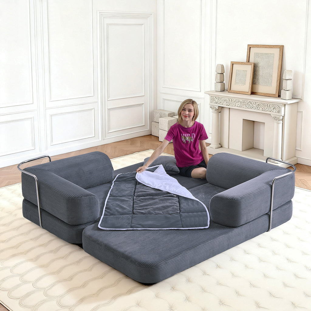Floor Couch,Compressed Sofa,Convertible Floor Sofa Bed with Convertible Blanket Pillow,Enhanced frame stability,Comfy Couch Lounge Sleeper Bed,for Living Room Bedroom - Grand Goldman Shop
