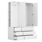 Wardrobe Closet 71.7' H, Bedroom Wooden Wardrobe with 2 Doors 6 Drawers, Modern Clothing Storage Cabinet Combination with Storage Shelves and Hanging Rail, White - Grand Goldman Shop