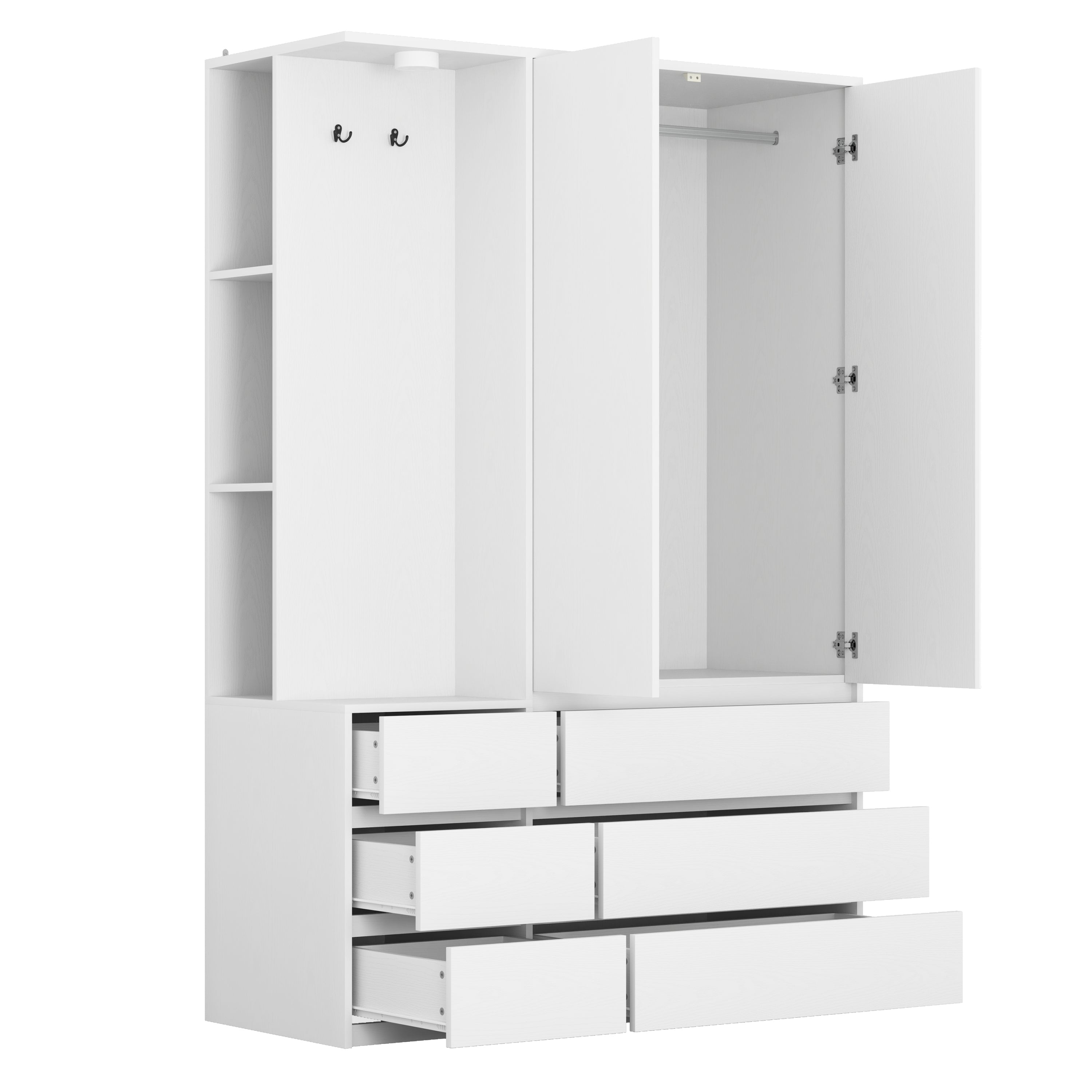Wardrobe Closet 71.7' H, Bedroom Wooden Wardrobe with 2 Doors 6 Drawers, Modern Clothing Storage Cabinet Combination with Storage Shelves and Hanging Rail, White - Grand Goldman Shop