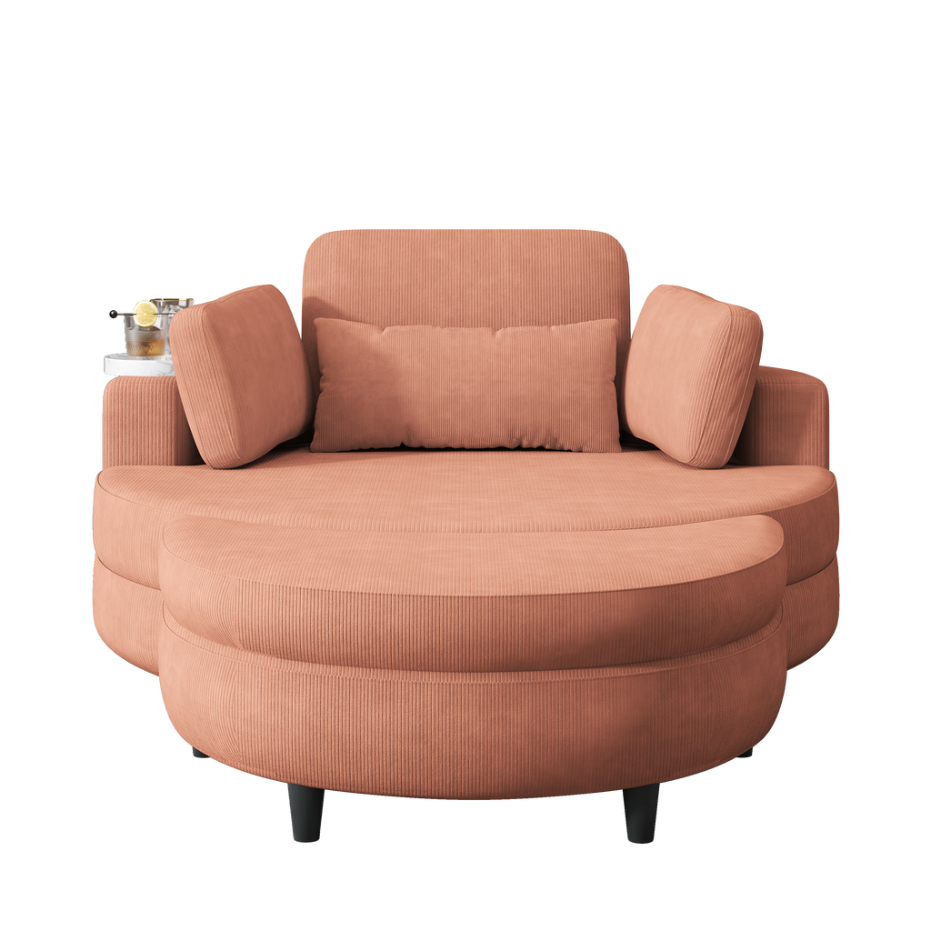 A 51-inch orange corduroy sofa with two throw pillows, a waist pillow and an extra tray is comfortable for a small apartment bedroom - Grand Goldman Shop