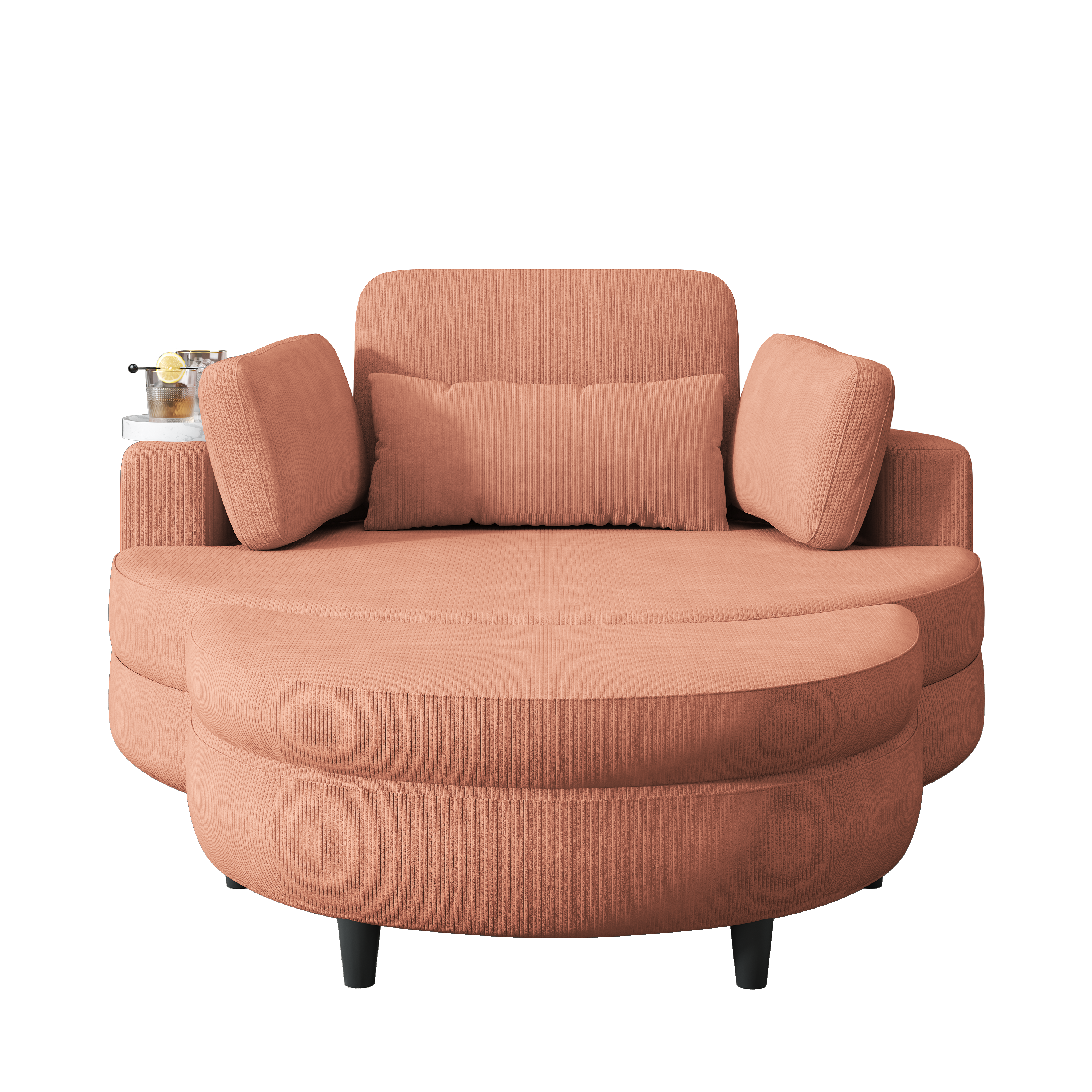 A 51-inch orange corduroy sofa with two throw pillows, a waist pillow and an extra tray is comfortable for a small apartment bedroom - Grand Goldman Shop