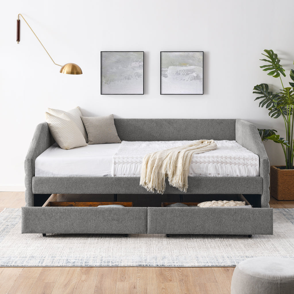 Upholstered Tufted Queen Size Daybed with Two Drawers Trundle, Linen Fabric, Grey, 88'x64.5'x34' - Grand Goldman Shop