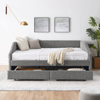 Upholstered Tufted Queen Size Daybed with Two Drawers Trundle, Linen Fabric, Grey, 88'x64.5'x34' - Grand Goldman Shop