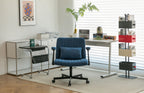 Modern Linen Blue Criss Cross Armrest Office Chair with Foldable Design, Soft Velvet Fabric, 36.6-Inch Height - Grand Goldman