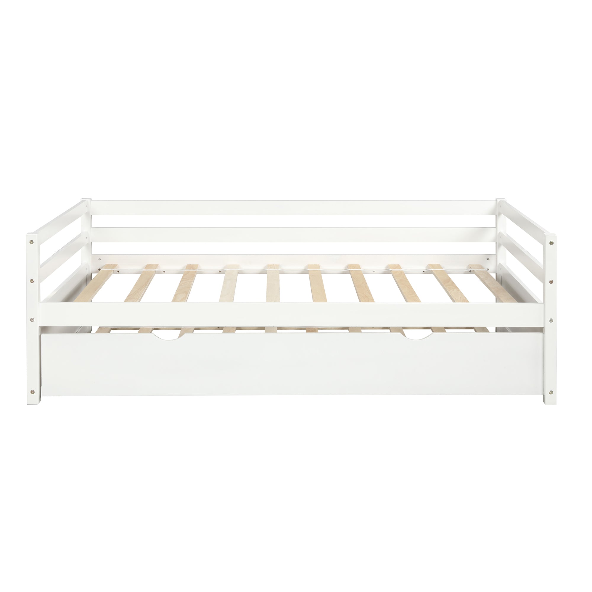 White Twin Daybed with Trundle Frame Set, Pine Wood and MDF, 76''L x 41.7''W x 25.9''H - Grand Goldman Shop