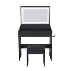 Modern Black Makeup Vanity Set with Power Outlet, Hair Dryer Holder, and Adjustable Lighting - Grand Goldman Shop