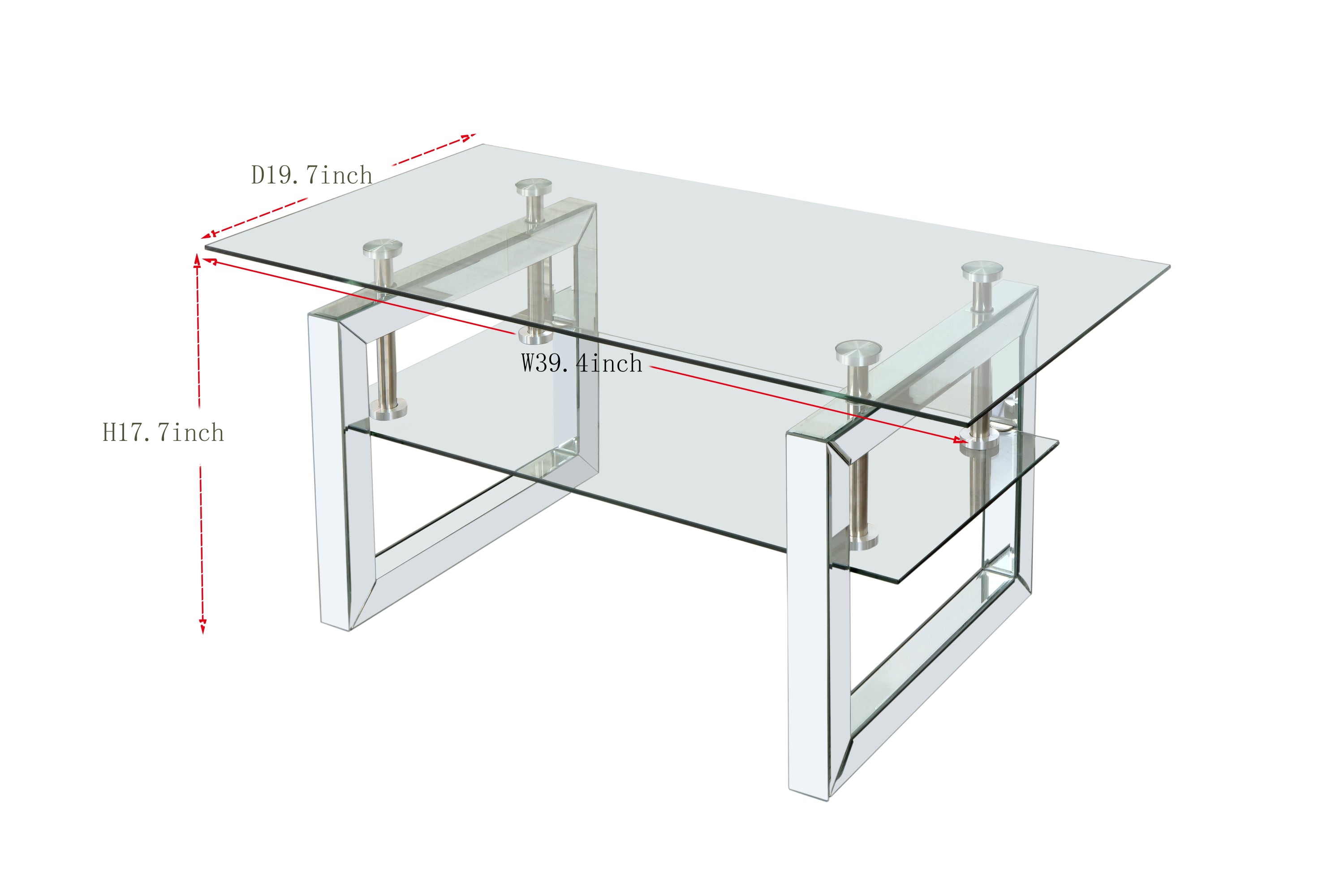 W 39.4' X D 19.7 ' X H 17.7' Transparent tempered glass coffee table, coffee table - Grand Goldman Shop