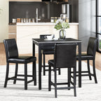 5PCs Counter Height Table Set, Wooden Kitchen Table Set with Square Table and 4 Upholstered Chairs, Counter Height Dining Table with Crystal Decoration and Chair Set for Kitchen, Dining Room, Black - Grand Goldman Shop