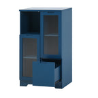 Navy Blue MDF Painted Cabinet with Glass Doors, Drawer, and Open Storage Space for Bedroom and Living Room - Grand Goldman Shop